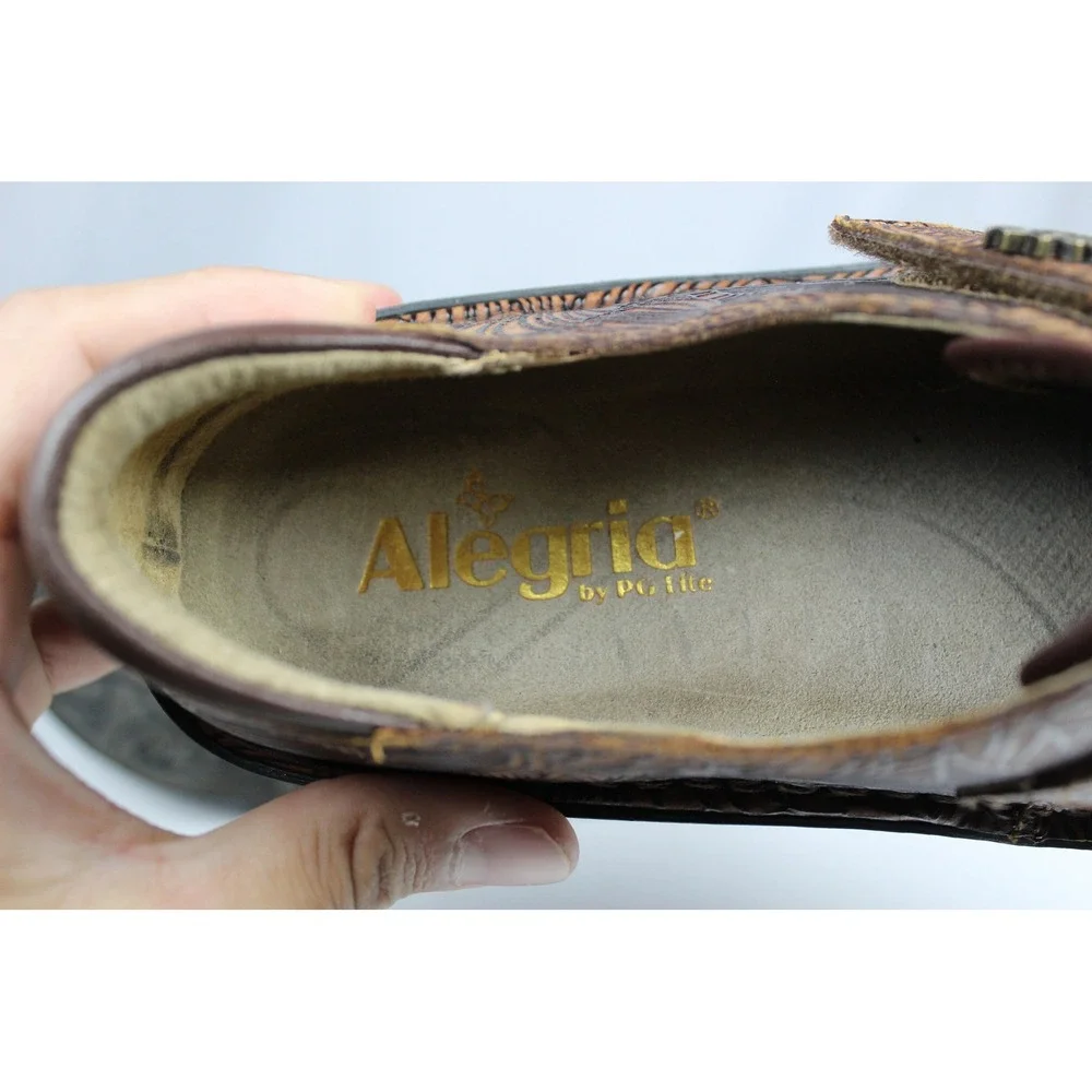 Alegria Paloma Brown Embossed Leather Suede Mary Jane Comfort Shoes Womens 38